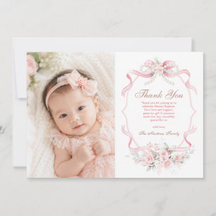 Carte De Remerciements Ruban rose pâle perlé floral baptême