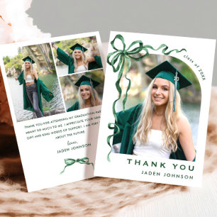 Carte De Remerciements Ruban vert branché 4 PHOTO Graduation