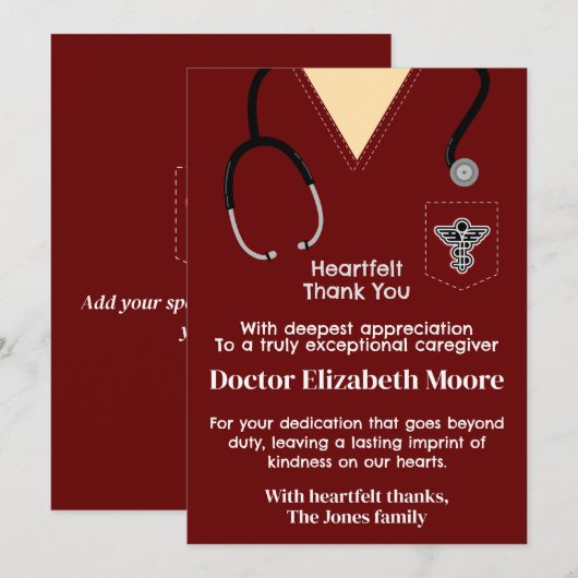 Carte de remerciements Ruby Red Scrubs (Devant / Derrière)