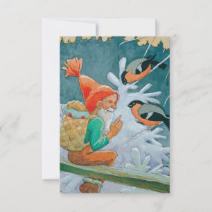 Carte De Remerciements Rudolf Koivu « Nain de Noël et oiseaux »