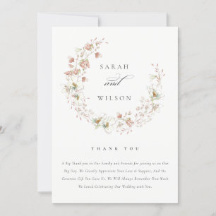 Carte De Remerciements Russe Blush White Meadow Floral Wreath Mariage