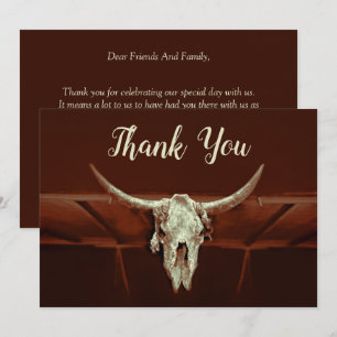 Carte De Remerciements Russe Mariage Brown Western Bull Skull Pays