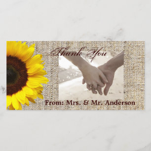 Carte De Remerciements Russe Western Pays Burlap Mariage de tournesol