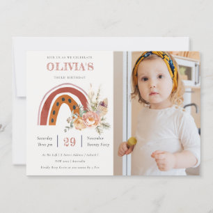 Carte De Remerciements Rust Boho Floral Rainbow Photo Anniversaire Invita