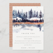 Carte De Remerciements Rust Navy Winter Pine Forest Mariage de neige (Devant / Derrière)