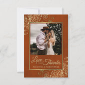 Carte De Remerciements Rust Orange & Gold Love Thanks Photo Note Mariage (Devant)