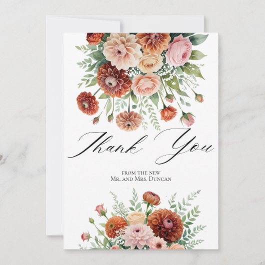 Carte De Remerciements Rust Orange Sage Vert Flush Fleurs Mariage Photo (Devant)