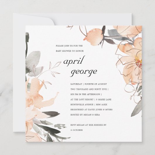 CARTE DE REMERCIEMENTS RUST TERRACOTTA BROWN BABY SHOWER FLORAL INVITATIO (Devant)