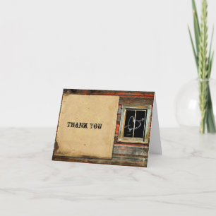 Carte De Remerciements Rustic Barn Wood with Graffiti Heart Thank You