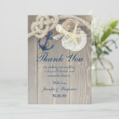 Carte De Remerciements Rustic Beach Shell Navy Ancre Mariage nautique (Debout devant)