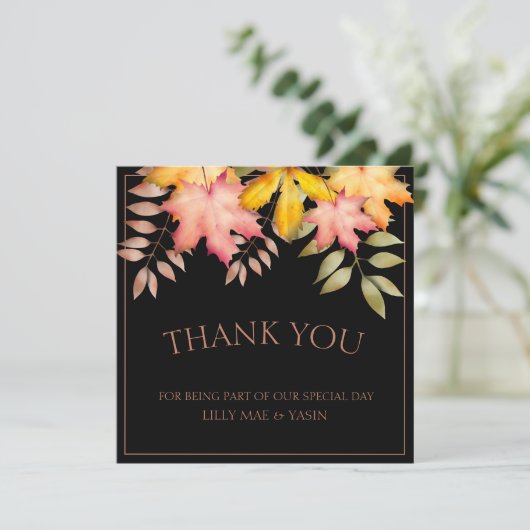 Carte De Remerciements Rustic Black Automne Feuilles Mariage (Debout devant)
