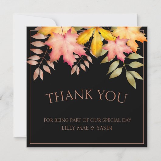 Carte De Remerciements Rustic Black Automne Feuilles Mariage (Devant)