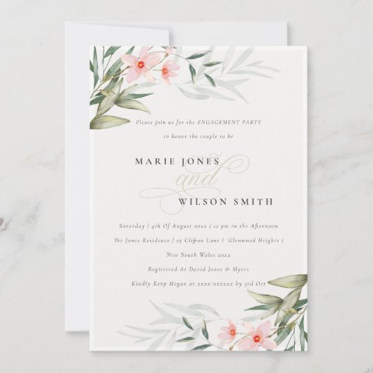 Carte De Remerciements Rustic Blush Greenery Floral Fiançailles Invitatio (Devant)