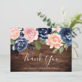 Carte De Remerciements Rustic Blush & Navy Watercolor Flowers Mariage (Debout devant)