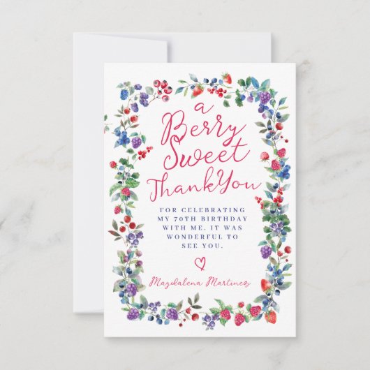 Carte De Remerciements Rustic Boho Berry Été 70e Anniversaire Appartement (Devant)