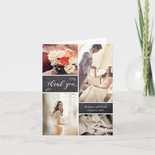 Carte De Remerciements Rustic Chalkboard Photo Collage Mariage (Devant)
