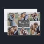Carte De Remerciements Rustic Chalkboard Script 6 Photo Collage Mariage<br><div class="desc">Script de calligraphie moderne Simple Rustique Chalkboard Mariage 6 Photo Collage Carte de remerciements. Élégant modèle mariage avec six (6) photos à l'avant et une (1) photo à l'arrière. Avec le texte "merci" dans une police de caractères tourbillonnant en caractères de script en blanc sur le tableau noir ou gris...</div>