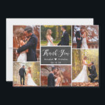 Carte De Remerciements Rustic Chalkboard Script 6 Photo Collage Mariage<br><div class="desc">Tableau noir rustique moderne Mariage Lettré 6 Carte de remerciements Collage Multiphoto. Élégant modèle mariage avec six (6) photos à l'avant et une (1) photo à l'arrière (filtre noir blanc utilisé). Avec le texte "merci" dans une tourbillonnant police de script de calligraphie en blanc sur le tableau noir ou gris...</div>