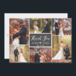 Carte De Remerciements Rustic Chalkboard Script 6 Photo Collage Mariage<br><div class="desc">Tableau noir rustique moderne Mariage Lettré 6 Carte de remerciements Collage Multiphoto. Élégant modèle mariage avec six (6) photos à l'avant et une (1) photo à l'arrière (filtre noir blanc utilisé). Avec le texte "merci" dans une tourbillonnant police de script de calligraphie en blanc sur le tableau noir ou gris...</div>