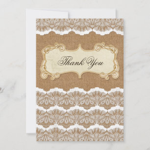 Carte De Remerciements Rustic Chic burlap et dentelle mariage campagnard
