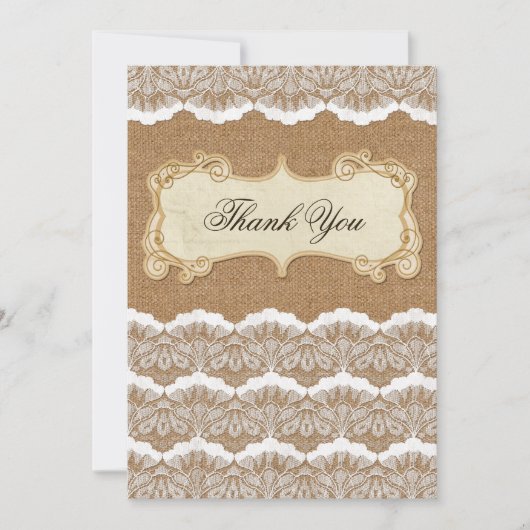 Carte De Remerciements Rustic Chic burlap et dentelle mariage campagnard (Devant)