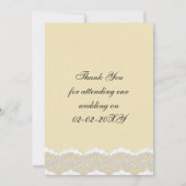 Carte De Remerciements Rustic Chic burlap et dentelle mariage campagnard (Dos)