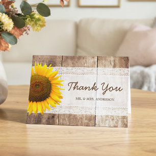 Carte De Remerciements Rustic Country Grange Bois Sunflower dentelle Merc