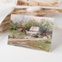 Rustic Country Road Paysage d'aquarelle de ferme