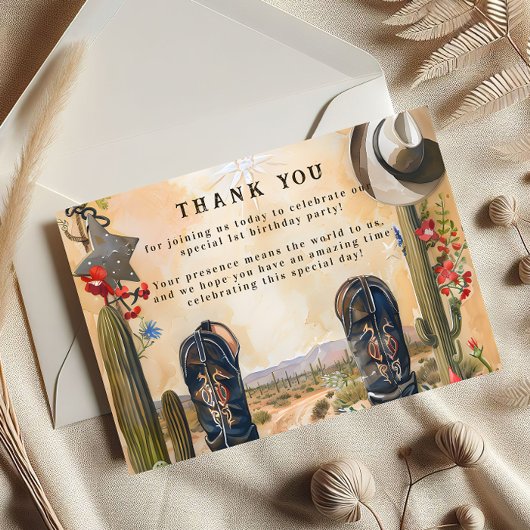 Carte De Remerciements Rustic Cowboy 1st Rodeo Birthday