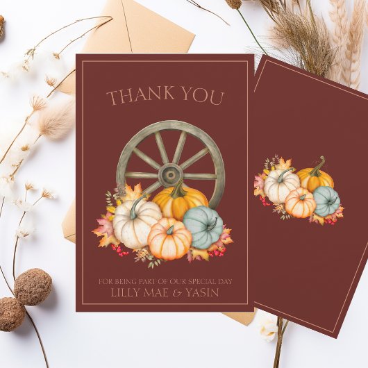 Carte De Remerciements Rustic Dark Terracotta Automne Citrouille Mariage
