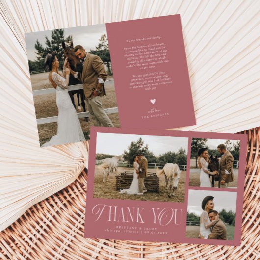 Carte De Remerciements Rustic Elegance Photo Collage Mariage Dusty Rose