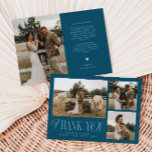 Carte De Remerciements Rustic Elegance Photo Collage Mariage Turquoise<br><div class="desc">Carte de remerciements de mariage rustique et élégant avec un texte typographique qui dit "merci" dans une police mélangée avec des polices de script et de serif. Ce modèle a 3 photos à l'avant et 1 à l'arrière. La couleur arrière - plan est bleu turquoise.</div>