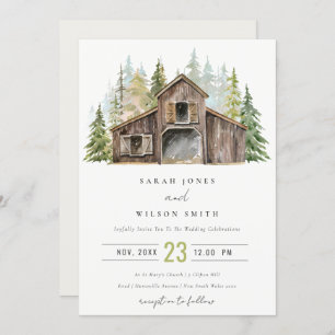Carte De Remerciements Rustic Elegant Pine Forest Barnyard Mariage Invite
