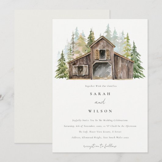 Carte De Remerciements Rustic Elegant Pine Forest Barnyard Mariage Invite (Devant / Derrière)