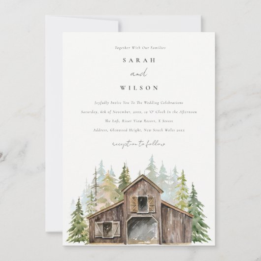 Carte De Remerciements Rustic Elegant Pine Forest Barnyard Mariage Invite (Devant)