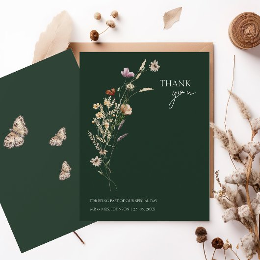 Carte De Remerciements Rustic Emerald Green Fleur sauvage Mariage