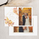 Carte De Remerciements Rustic Fall Floral Citrouille Mariage 2 Photo Gold<br><div class="desc">Ce carte de remerciements est composé de fleurs rustiques aquarelles et de citrouilles en orange brûlé, or, terre cuite, bordeaux, broussailles avec herbe pampa beige et marron et photo supplémentaire sur le dos. Pour une personnalisation plus avancée de cette conception, cliquez sur le lien "customiser plus loin". Des articles correspondants...</div>