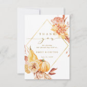 Carte De Remerciements Rustic Fall Floral Citrouille Mariage Photo Gold (Devant)