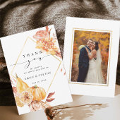 Carte De Remerciements Rustic Fall Gold Floral Citrouille Photo Mariage