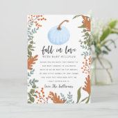Carte De Remerciements Rustic Fall in Love Baby shower Citrouille bleu (Debout devant)
