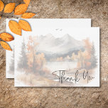 Carte De Remerciements Rustic Fall Mountain Scene Mariage d'aquarelle<br><div class="desc">Echappez-vous à une retraite de montagne d'automne sereine avec votre carte de remerciements mariage. Ce design exquis présente un tableau d'aquarelle époustouflant d'une montagne majestueuse, entourée d'arbres ornés de feuillage d'automne, leur beauté flanquant les eaux sereines. Les tons naturels doux de bronze, brun, rouille, or et gris créent une atmosphère...</div>