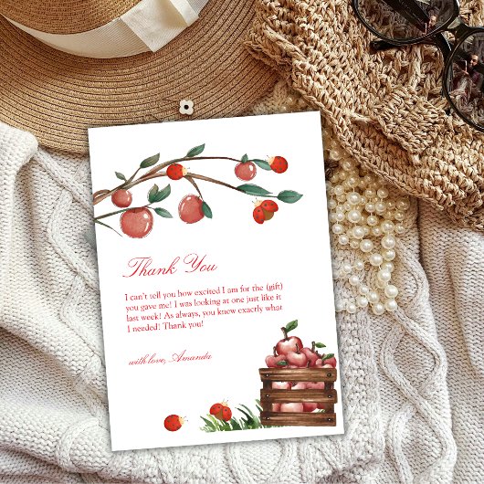 Carte De Remerciements Rustic Farm Ladybug Apple Baby shower fille