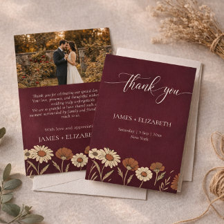 Carte De Remerciements Rustic Floral Burgundy Wedding