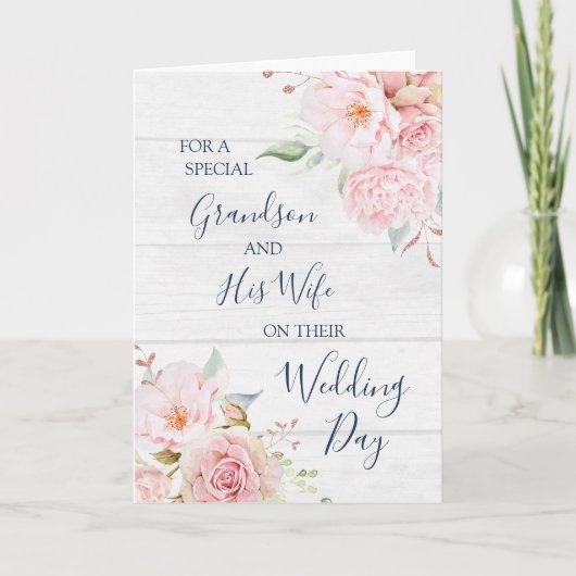 Carte De Remerciements Rustic Floral Wedding Day Grandson and Wife card (Devant)