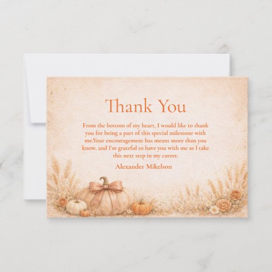 Carte De Remerciements Rustic Gingham Pumpkin Fall Graduation (Devant)