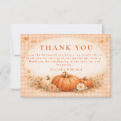 Carte De Remerciements Rustic Gingham Pumpkin Fall Wedding (Devant)