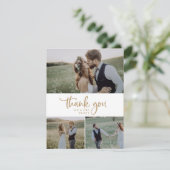 Carte De Remerciements Rustic Gold Script 3 Photo Collage Mariage (Debout devant)