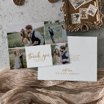 Carte De Remerciements Rustic Gold Script 4 Photo Collage Mariage<br><div class="desc">Ce carte de remerciements rustique en or 4 photo collage mariage est parfait pour un mariage campagnard. Le design simple et moderne d'or et de blanc présente une calligraphie manuscrite unique et fantaisiste, avec un style boho minimaliste contemporain. Personnalisable dans n'importe quelle couleur. Gardez le design minimal et simpliste, en...</div>