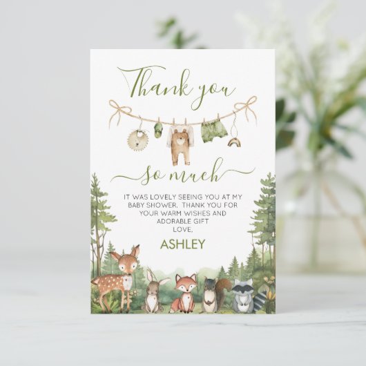 Carte De Remerciements Rustic Green Adventure Awaits Baby Shower (Debout devant)