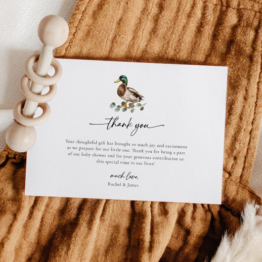 Carte De Remerciements Rustic Mallard Canard Petit Baby shower de canard